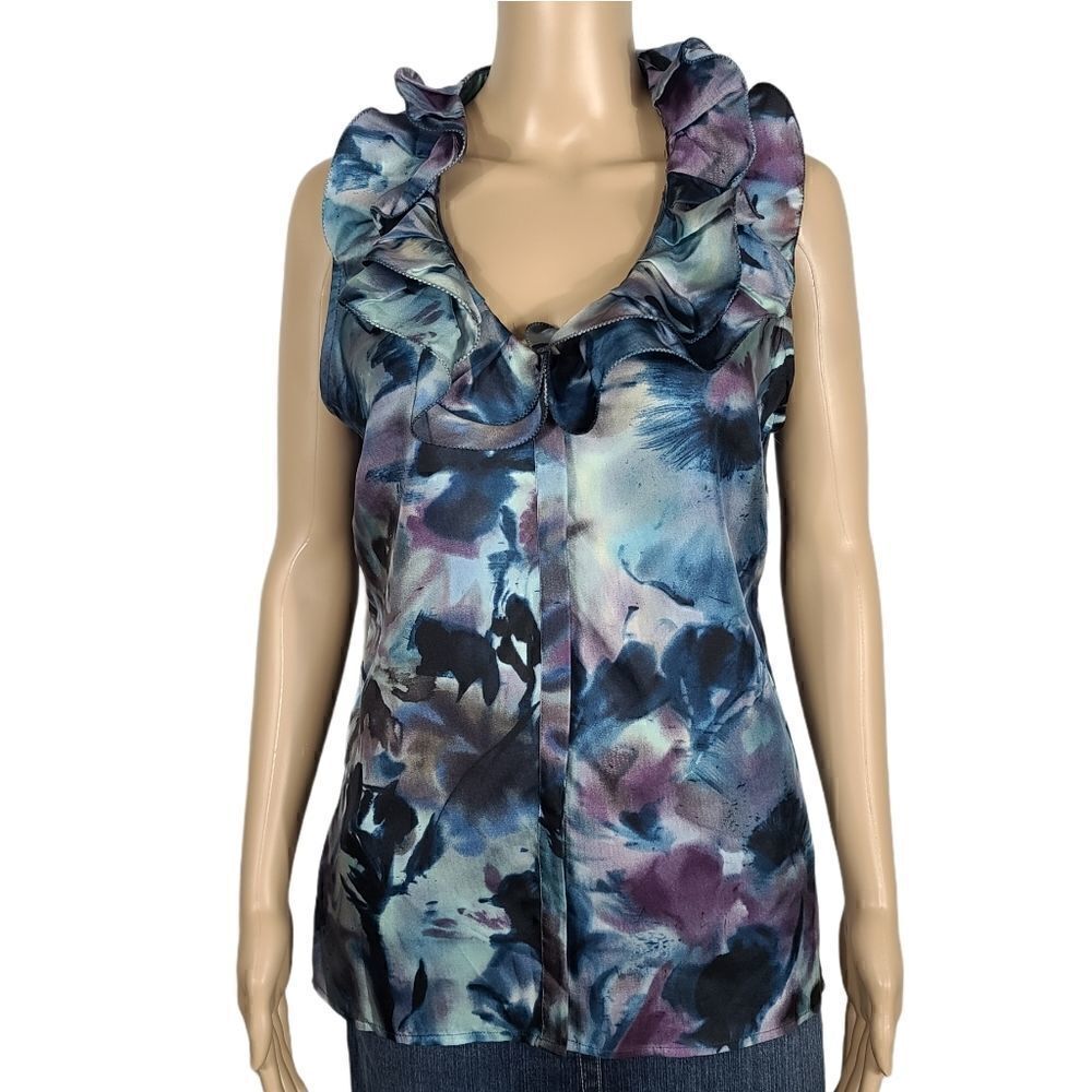 Taylor Purple & Blue Floral 100% silk Top